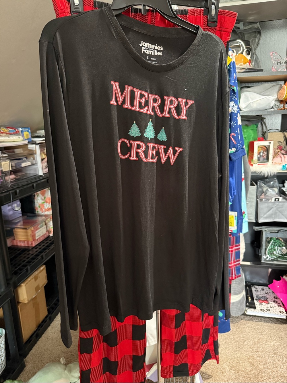 Jammies Families "Merry Crew" Black Holiday Top